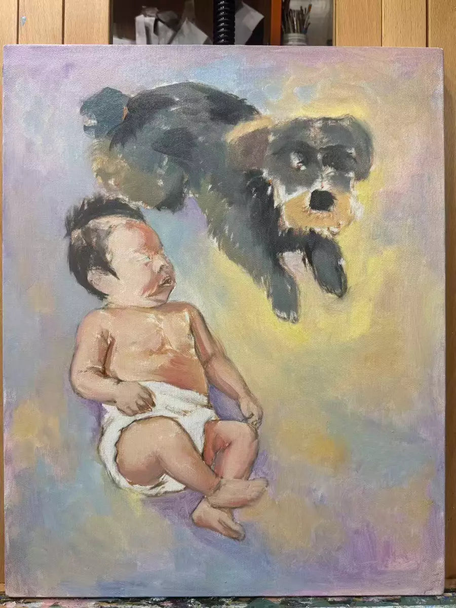 First broad layers of color applied to an oil portrait