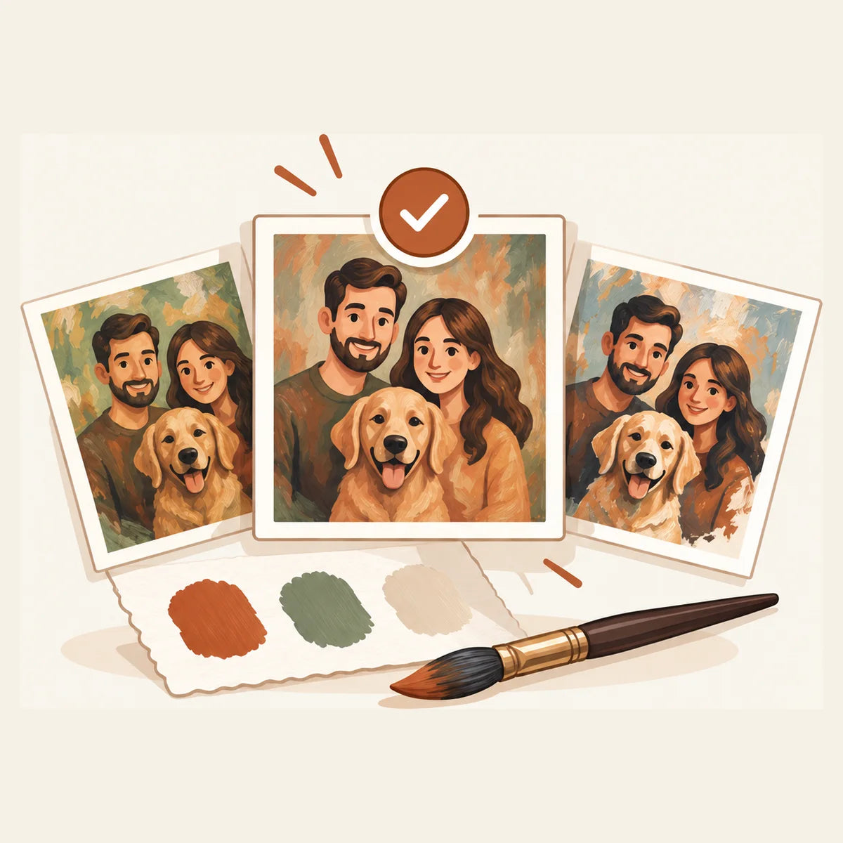 Three portrait directions with palette swatches and a brush