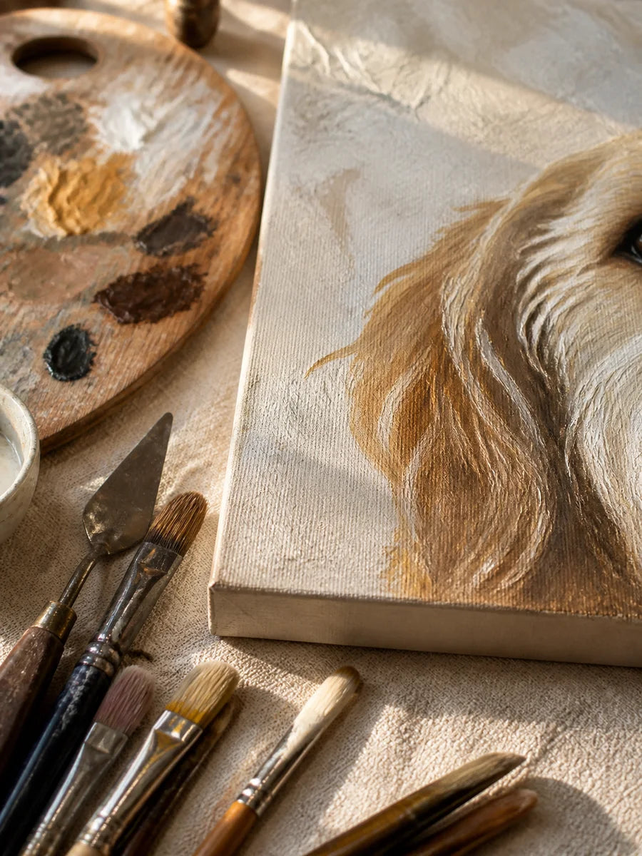 Hand-painted canvas and brushwork detail
