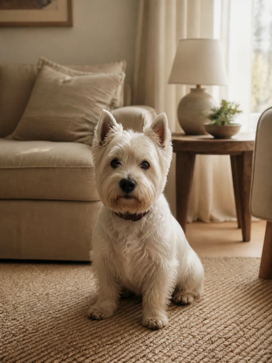 White terrier source photo in a warm home